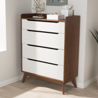 Baxton Studio Brighton-Walnut/White-4DW-Chest Brighton Mid-Century Modern White and Walnut Wood 4-Drawer Storage Chest